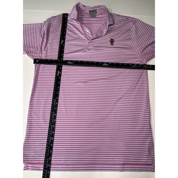 Fennec Men’s Pink Grey Striped Short Sleeve Golf Polo Med With Logo - Picture 6 of 7